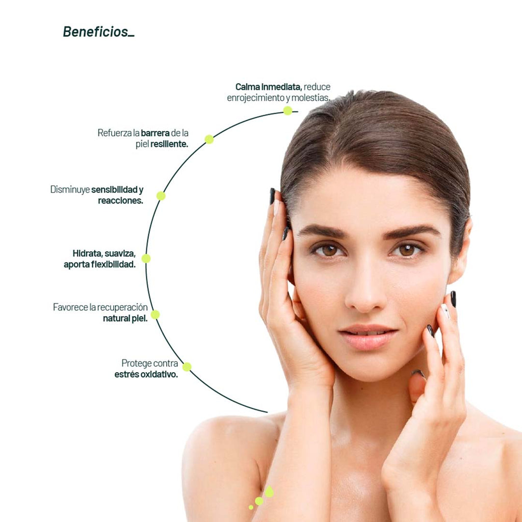 Extractos calmantes y textura ligera del sérum Riz Calm de Aetheria, ideal para suavizar irritación y restaurar la barrera cutánea